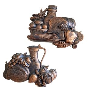 1975 Copper Tone Fruit Harvest Kitchen Wall Decor Syroco Wall Hangings x 2
